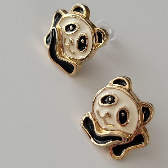 Earrings Vintage Panda Enamel Earrings #0145 - Picture 6 of 9
